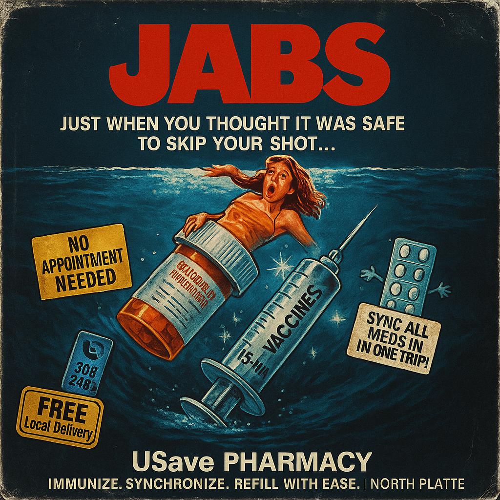 JABS poster, a Jaws parody