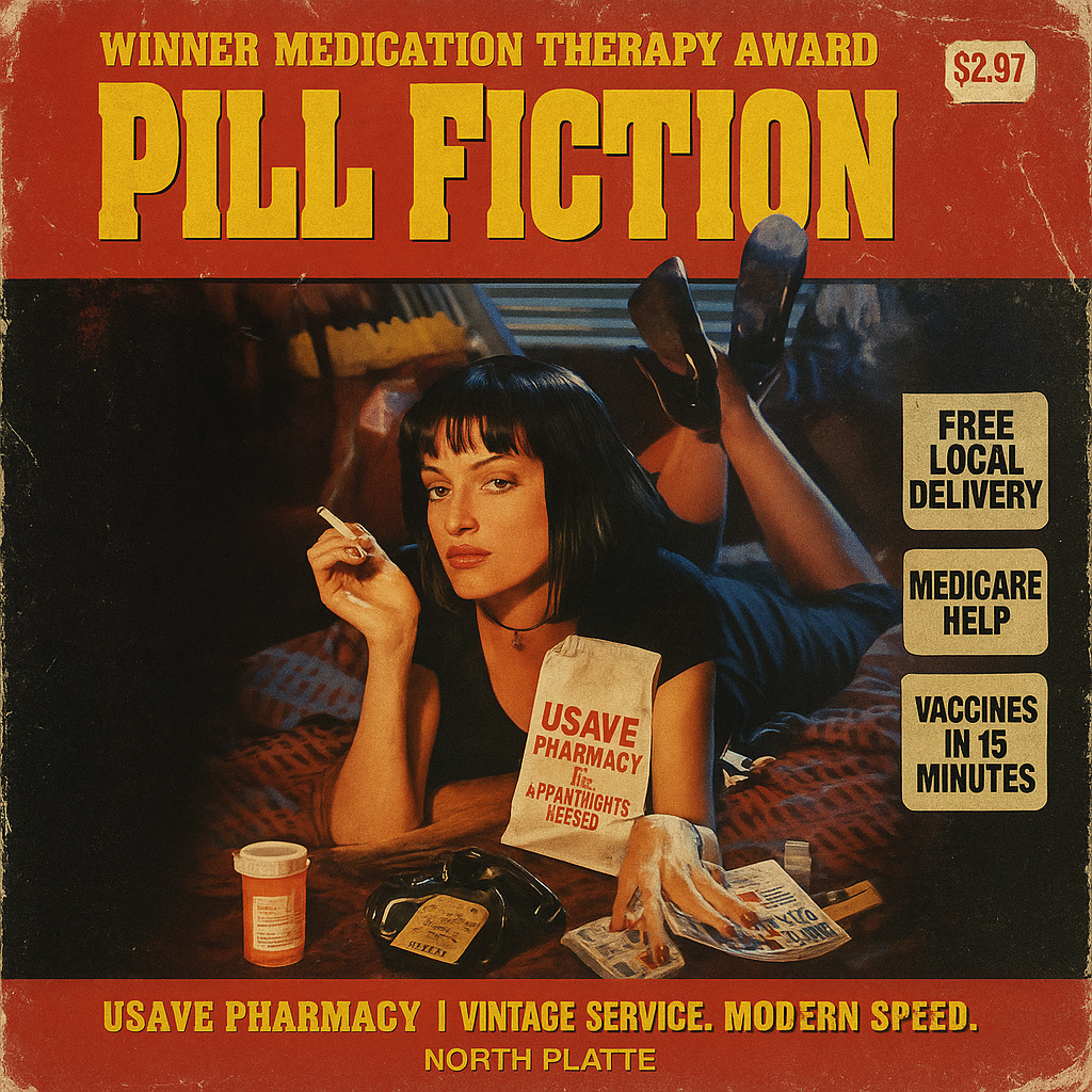 Pill Fiction poster, a Pulp Fiction parody