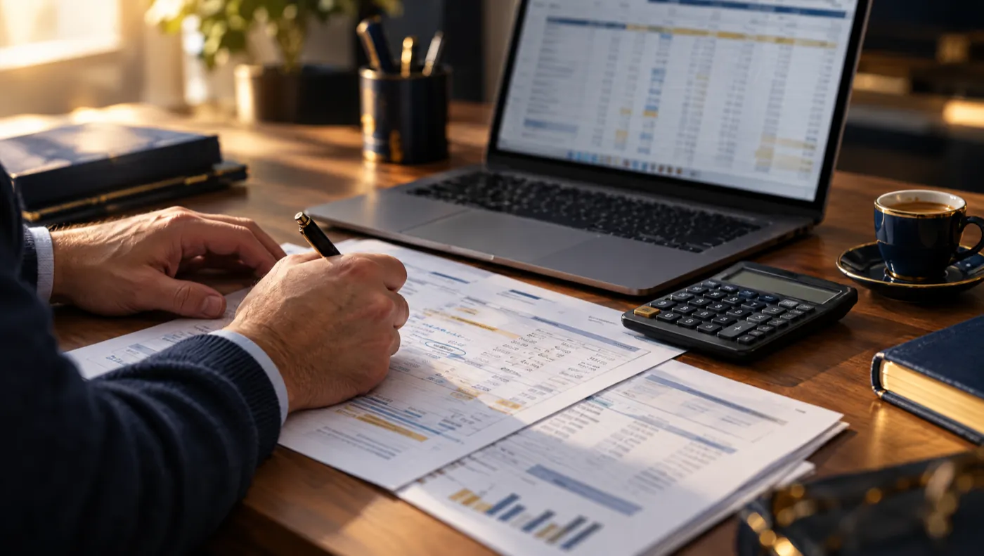Bulletins de salaire et relevés de dividendes étudiés avec une calculatrice