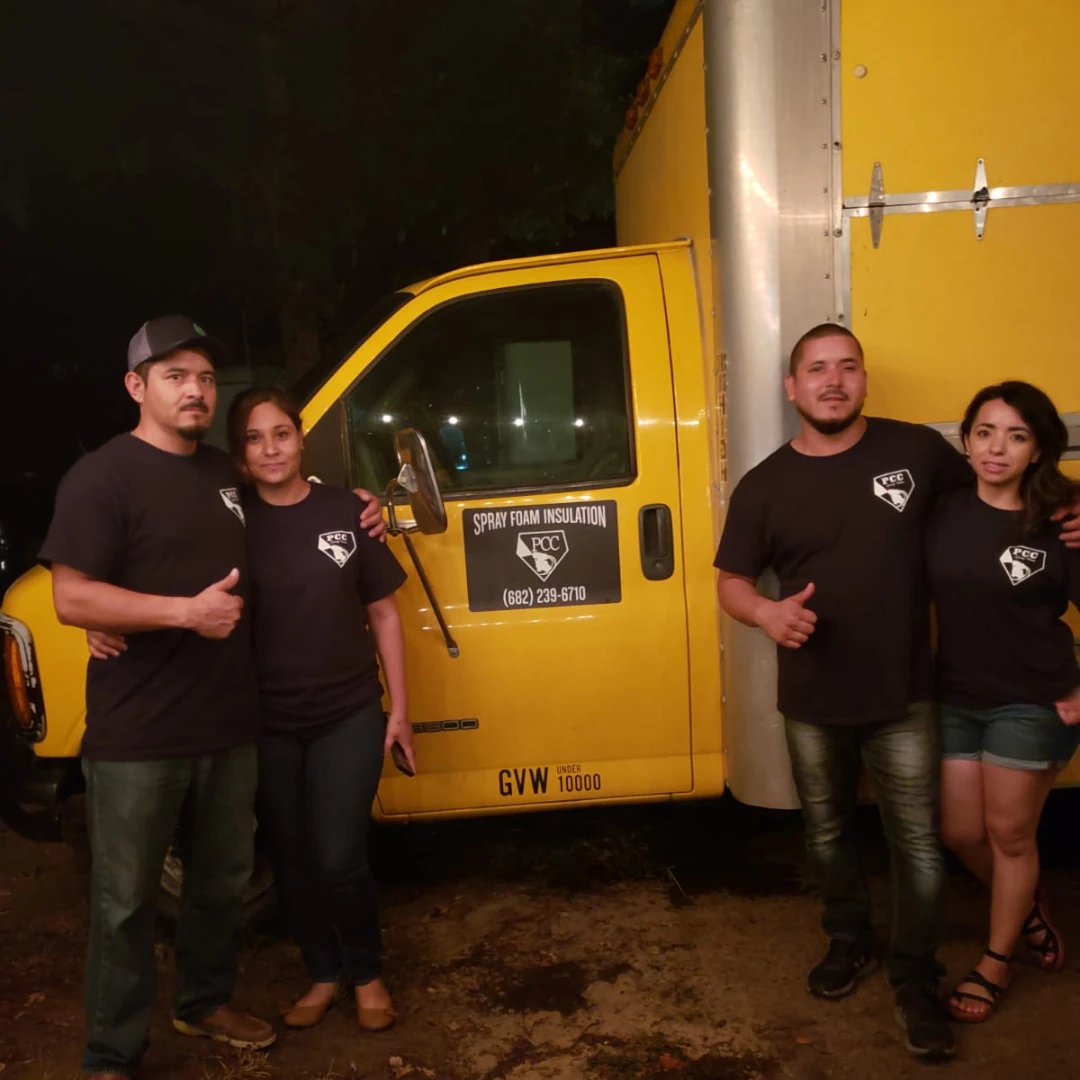 PCC Spray Foam team in front of branded insulation truck in Springtown Texas