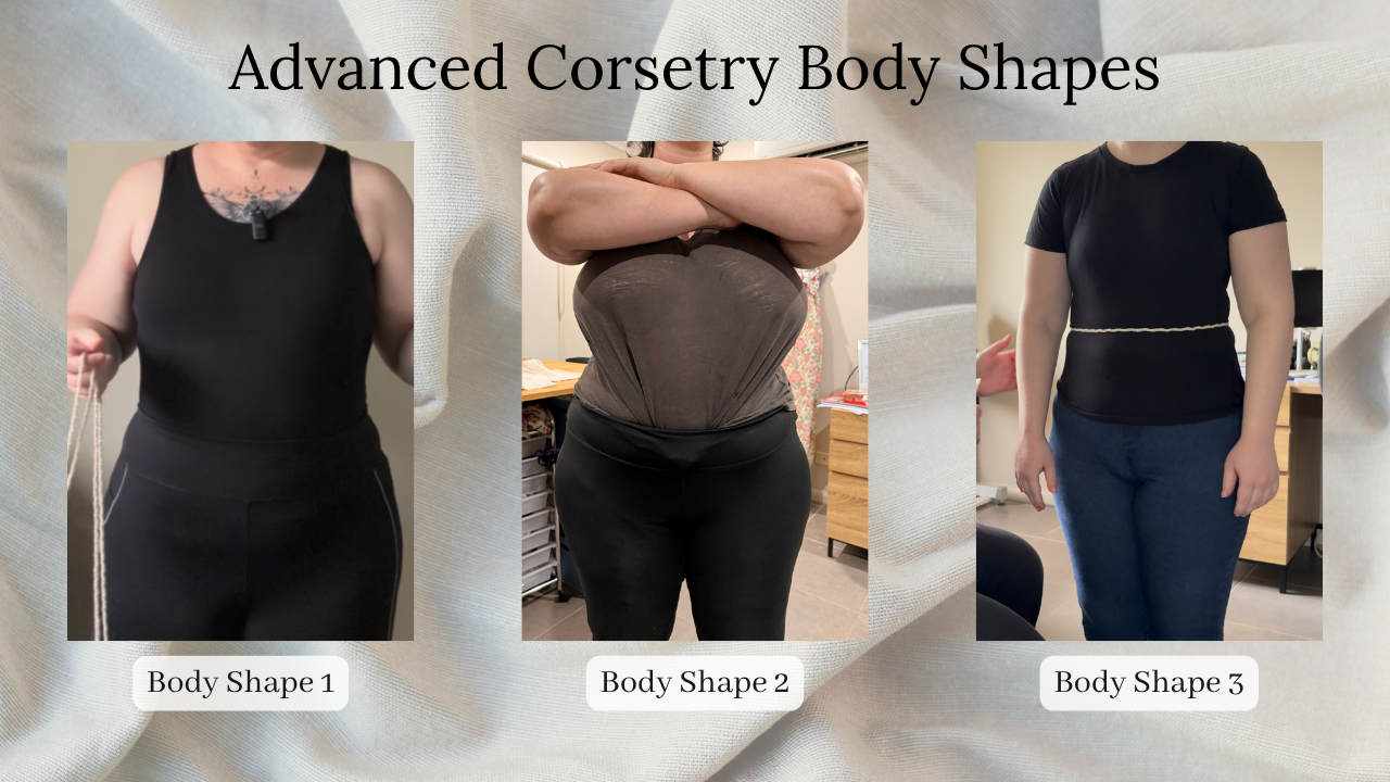3 body shapes to show how custom corsets can be made with simple pattern adjustments