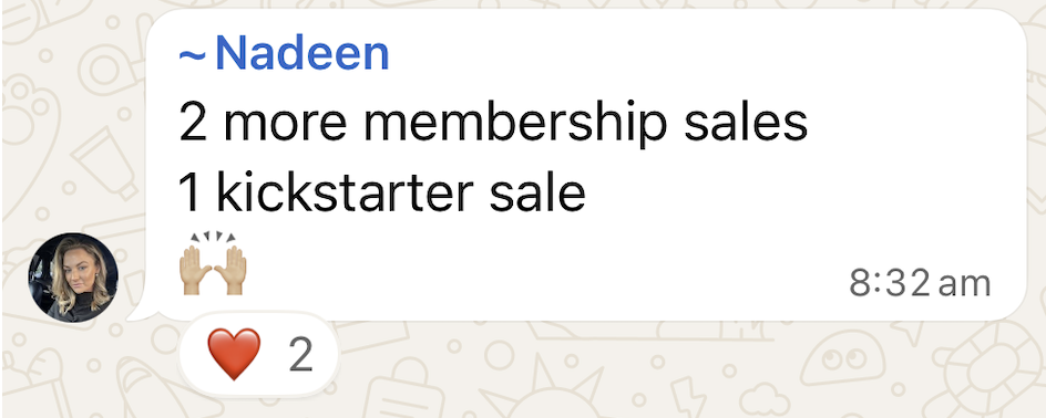 WhatsApp win shared by a Sale-A-Day workshop attendee