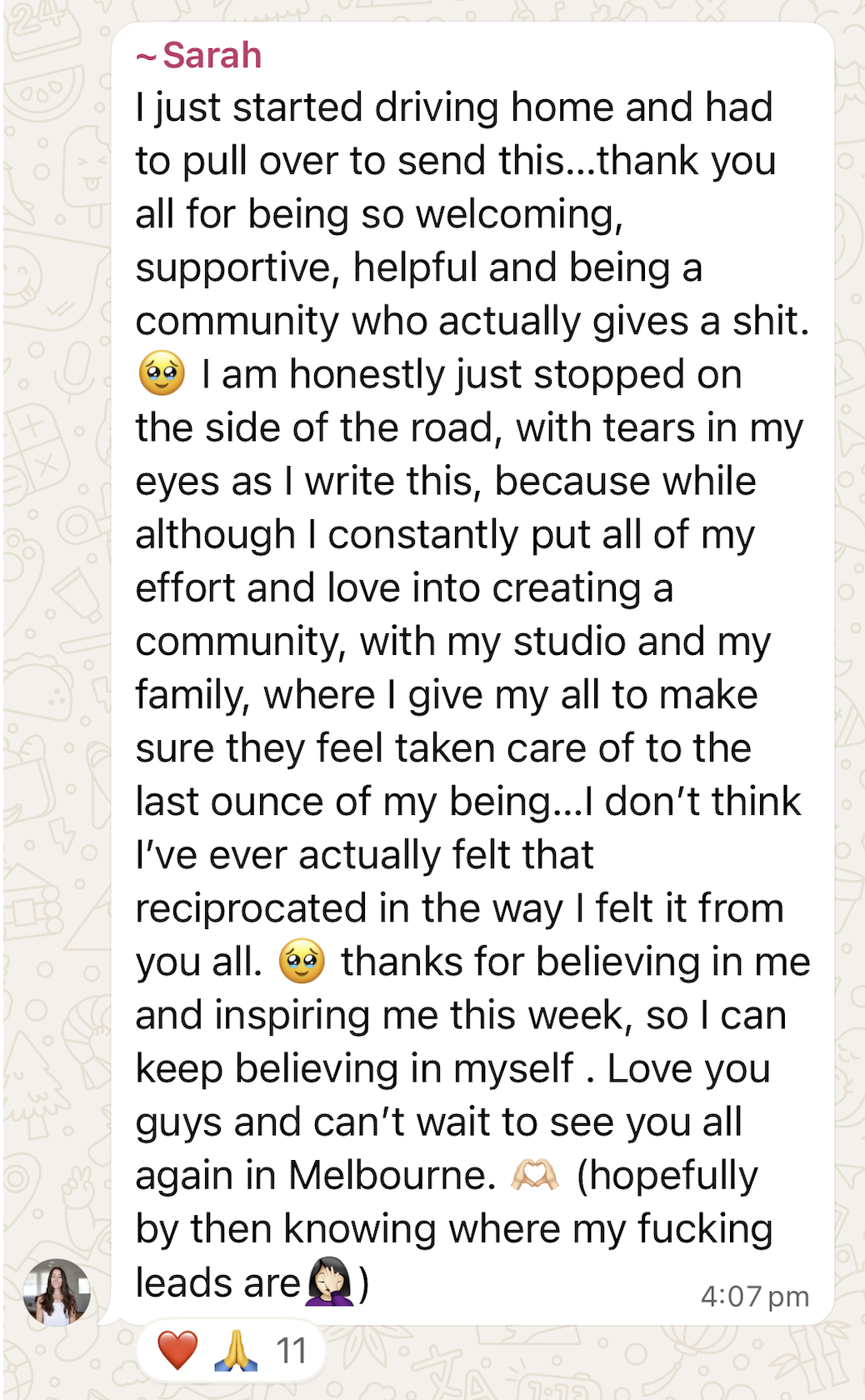 WhatsApp win shared by a Sale-A-Day workshop attendee