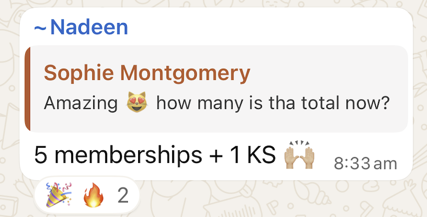WhatsApp win shared by a Sale-A-Day workshop attendee