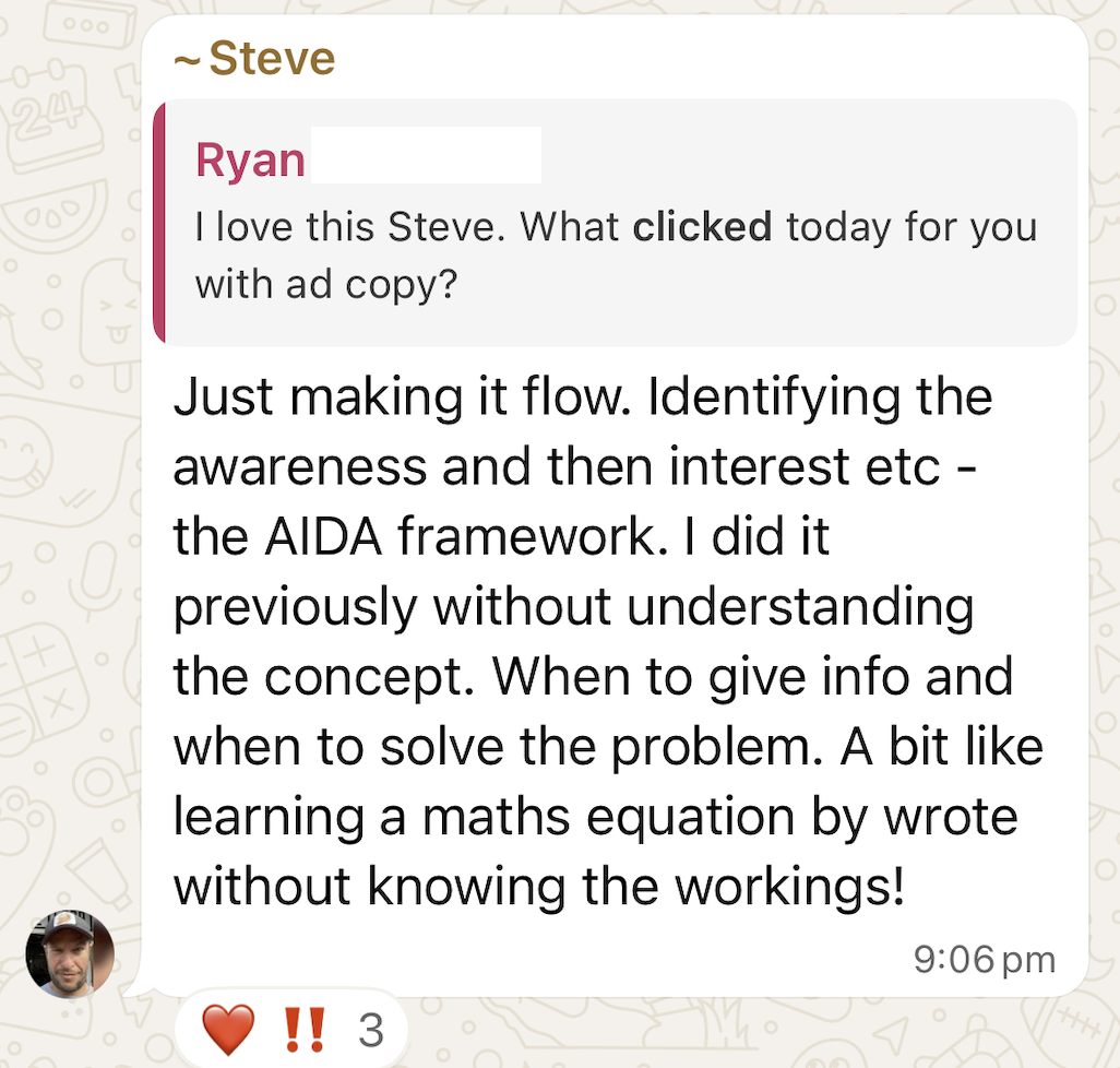 WhatsApp win shared by a Sale-A-Day workshop attendee