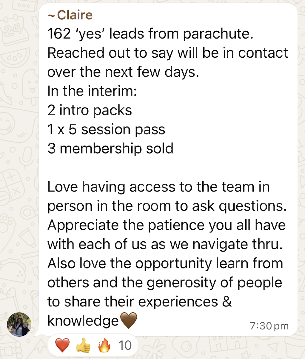 WhatsApp win shared by a Sale-A-Day workshop attendee