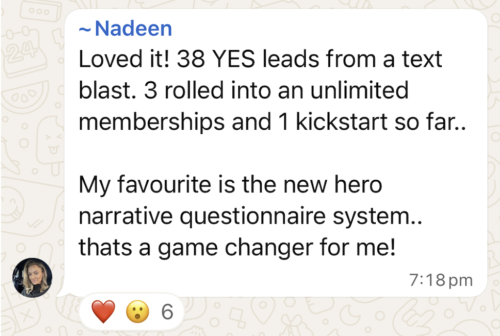 WhatsApp win shared by a Sale-A-Day workshop attendee