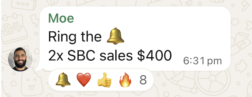 WhatsApp win shared by a Sale-A-Day workshop attendee