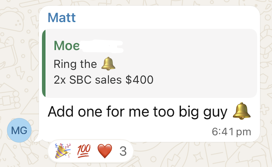 WhatsApp win shared by a Sale-A-Day workshop attendee