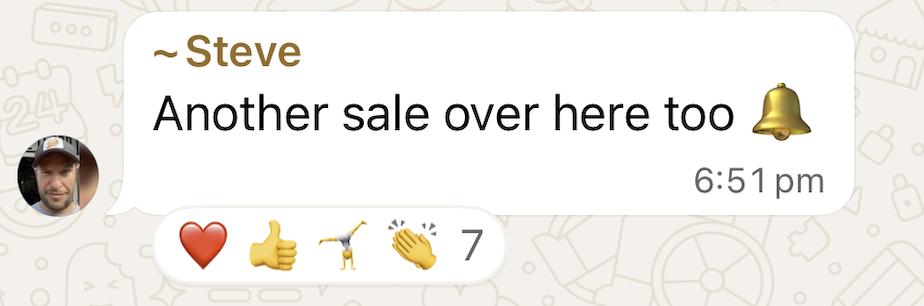WhatsApp win shared by a Sale-A-Day workshop attendee