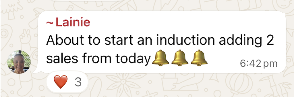 WhatsApp win shared by a Sale-A-Day workshop attendee
