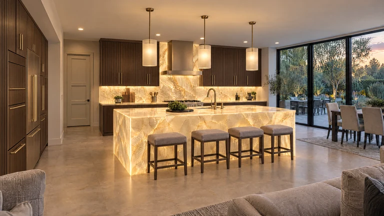 Champagne onyx and walnut kitchen