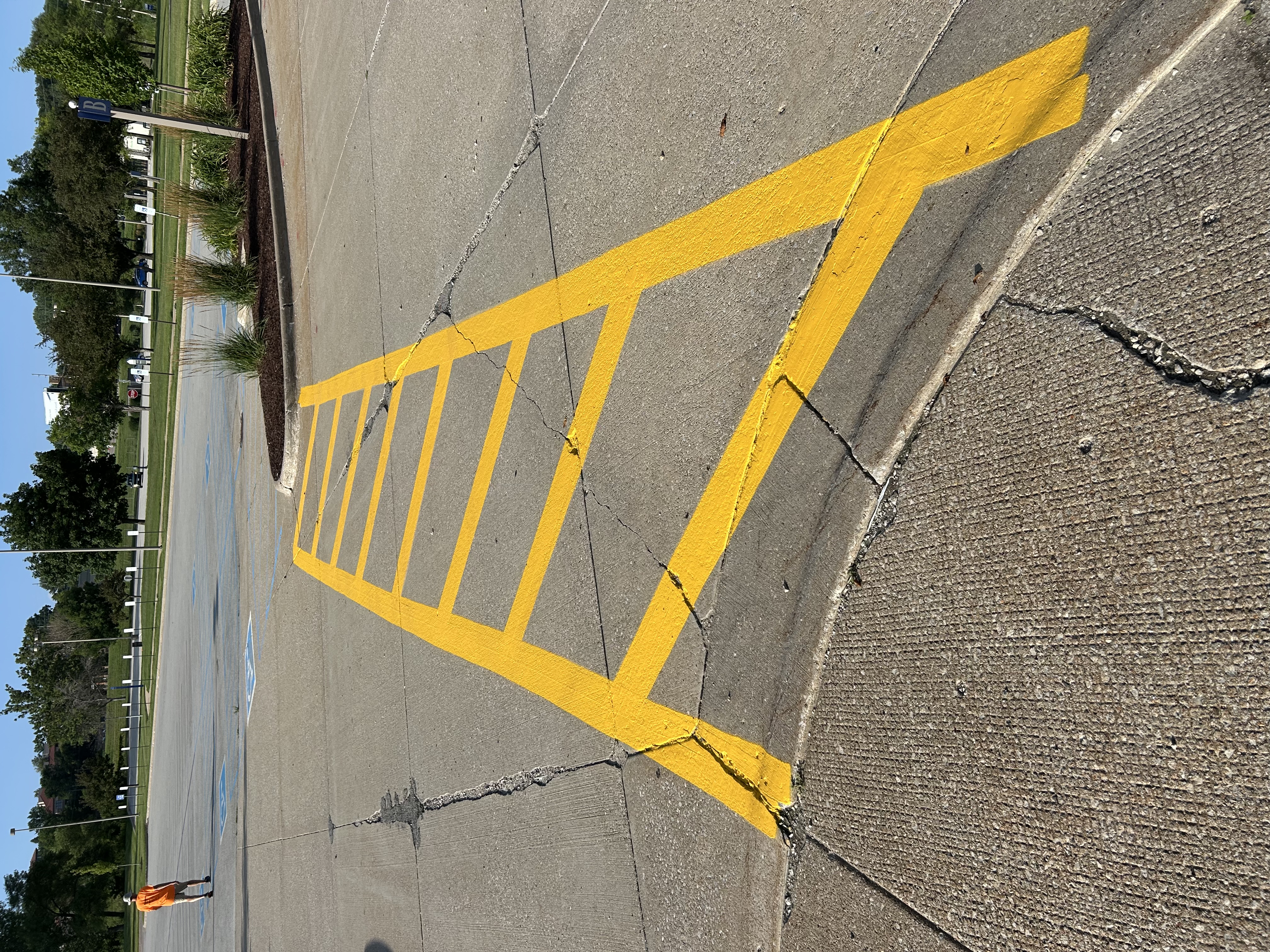 Organized parking lot striping with clearly defined stalls