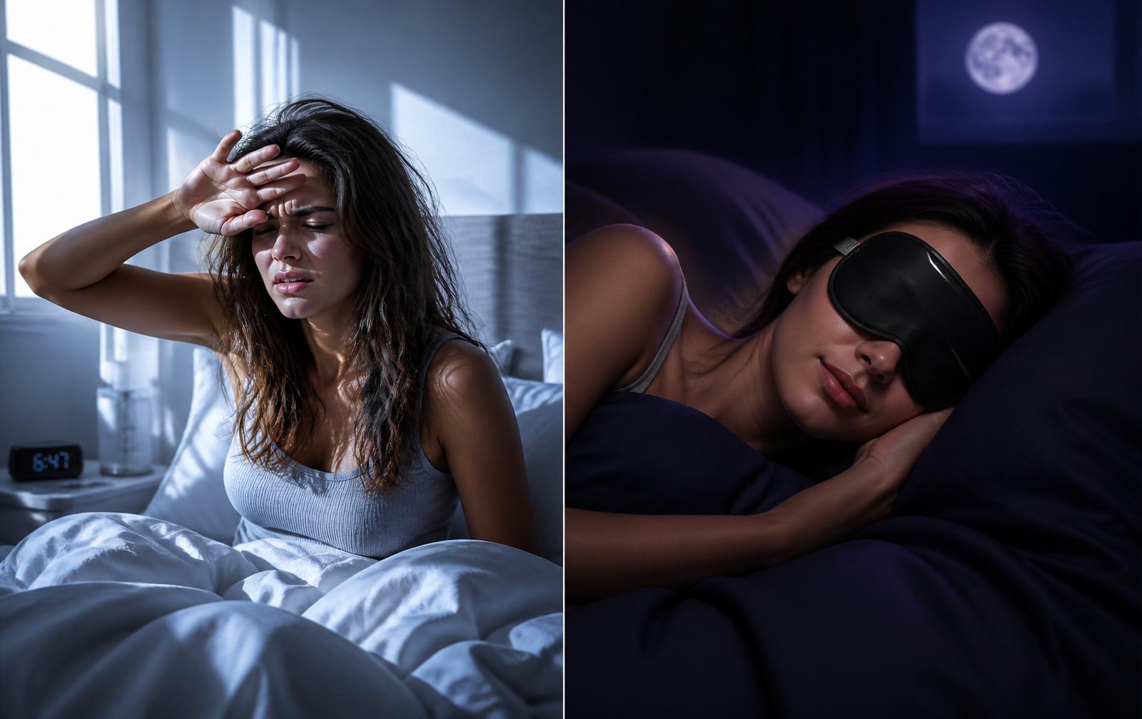 Before and after using the Lumina sleep mask