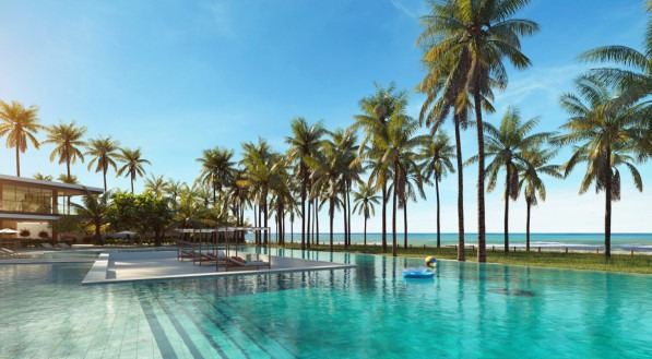 Piscina de borda infinita com vista para o mar no litoral nordestino