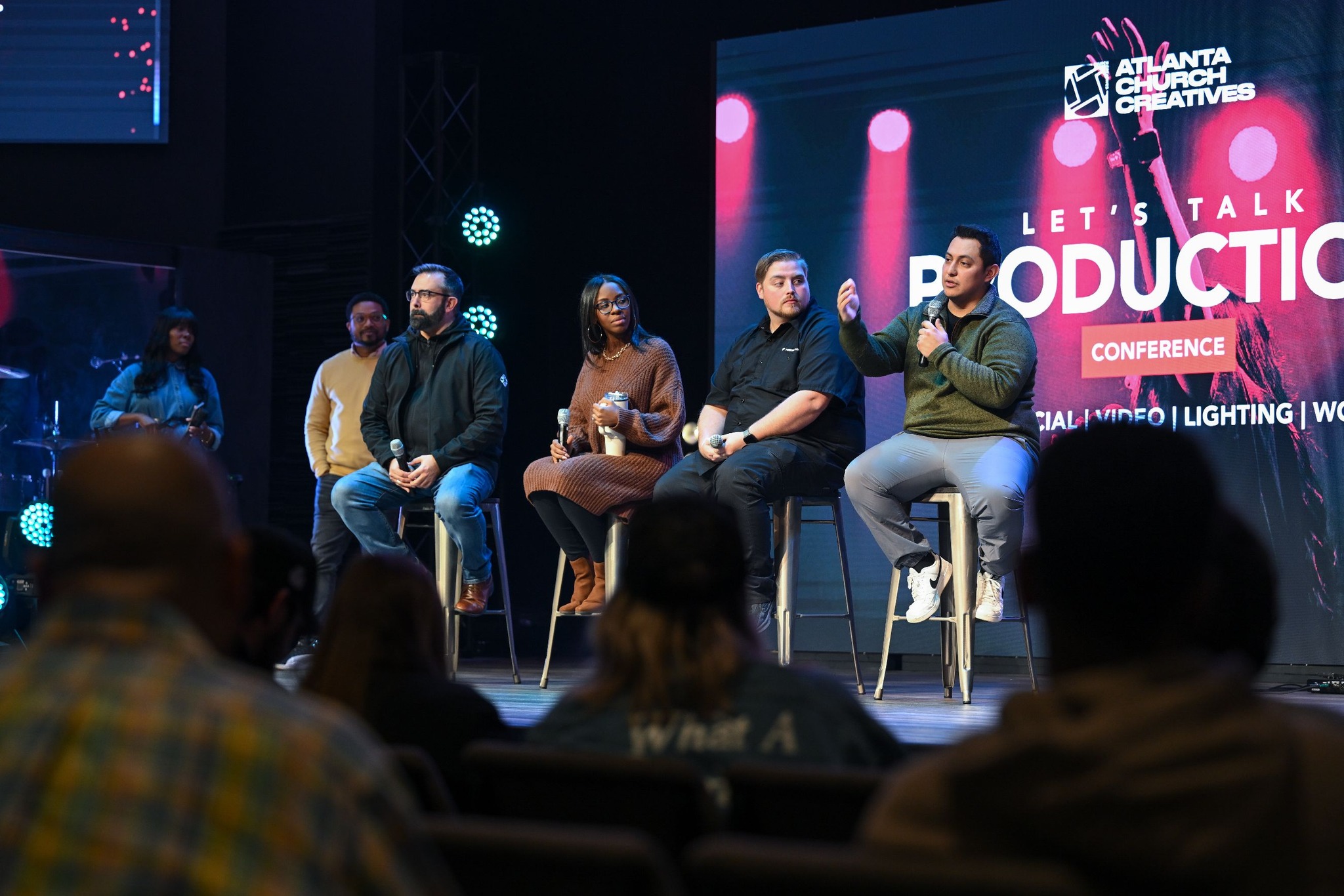 A panel of church creative leaders speaking at Let’s Talk Production