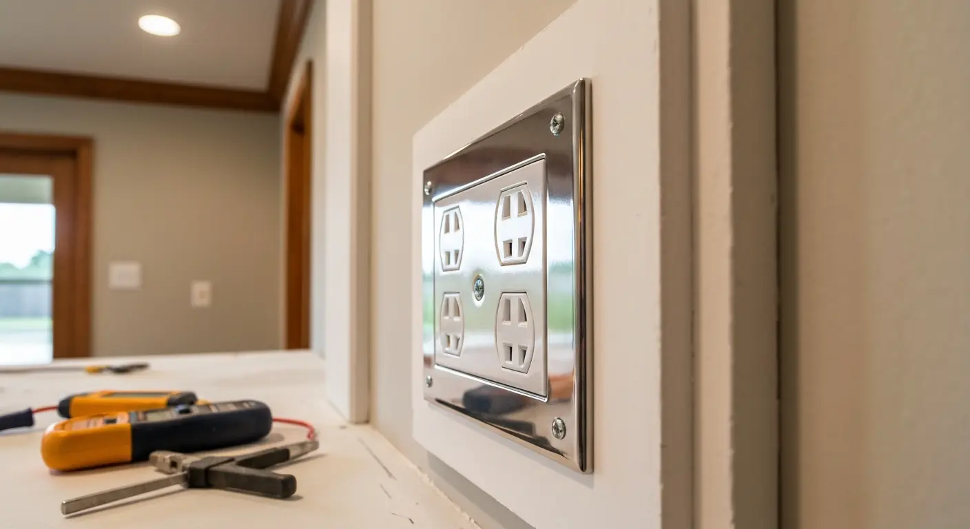 Electrician working on residential outlet
