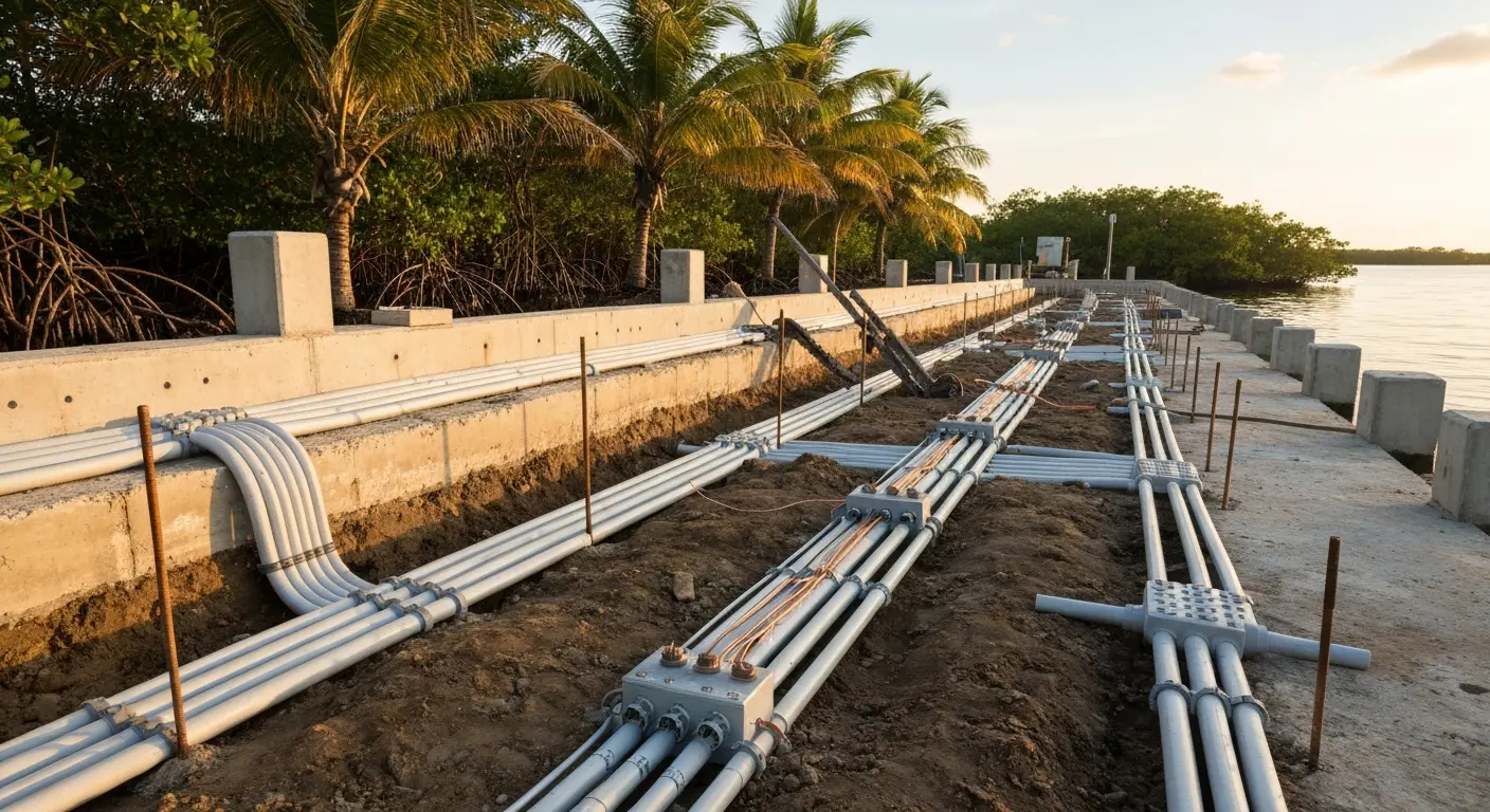 Dock electrical installation with underground conduit