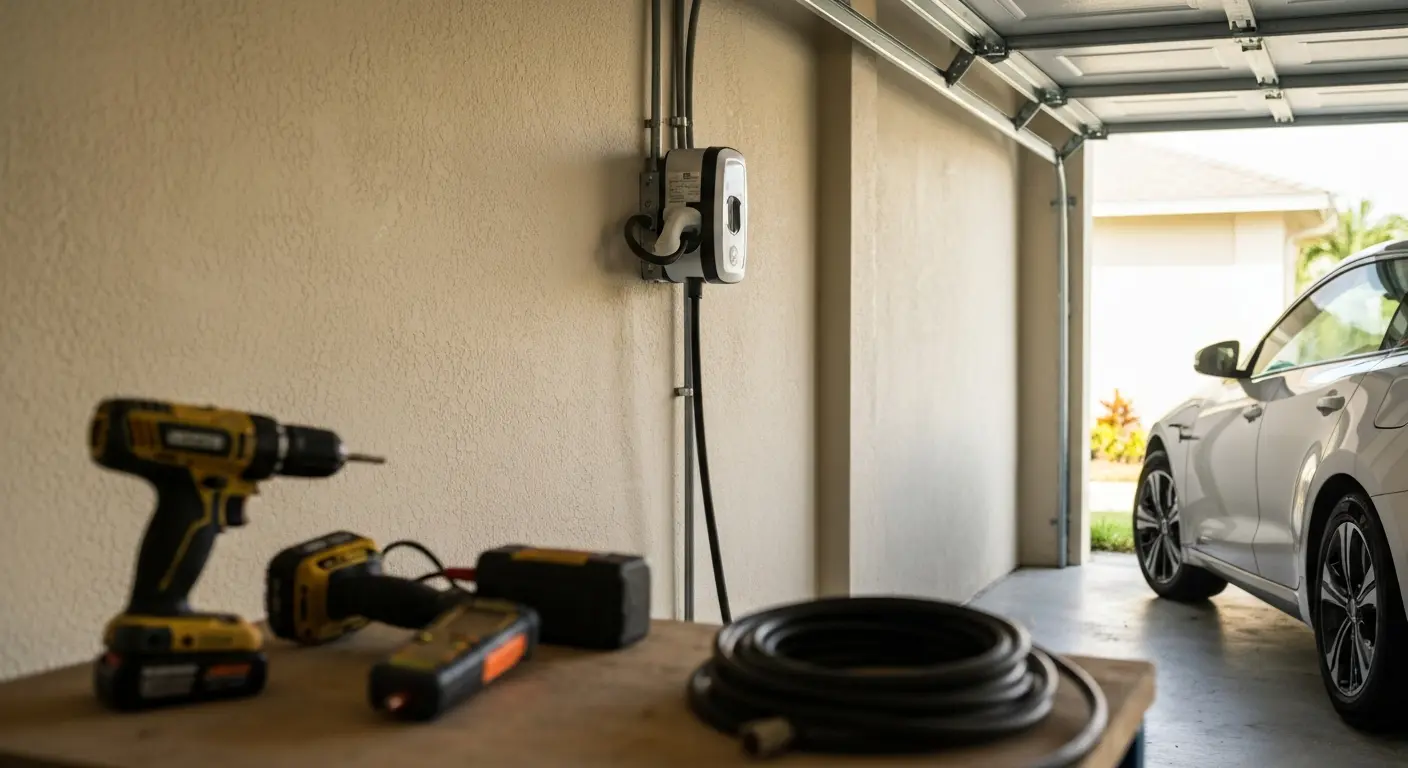 Level 2 EV charger installation in Panama City garage