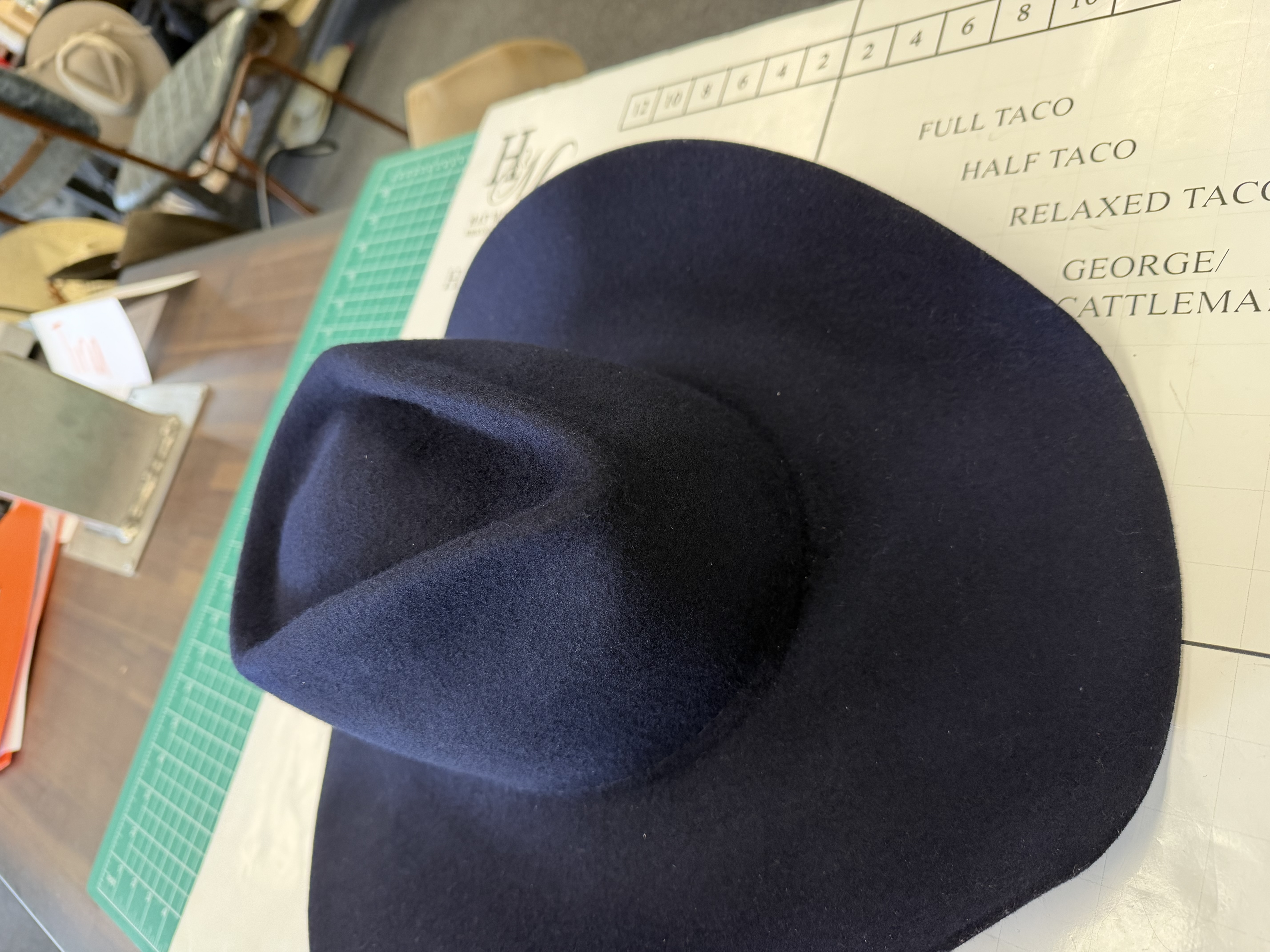 Crown and brim shaping in progress