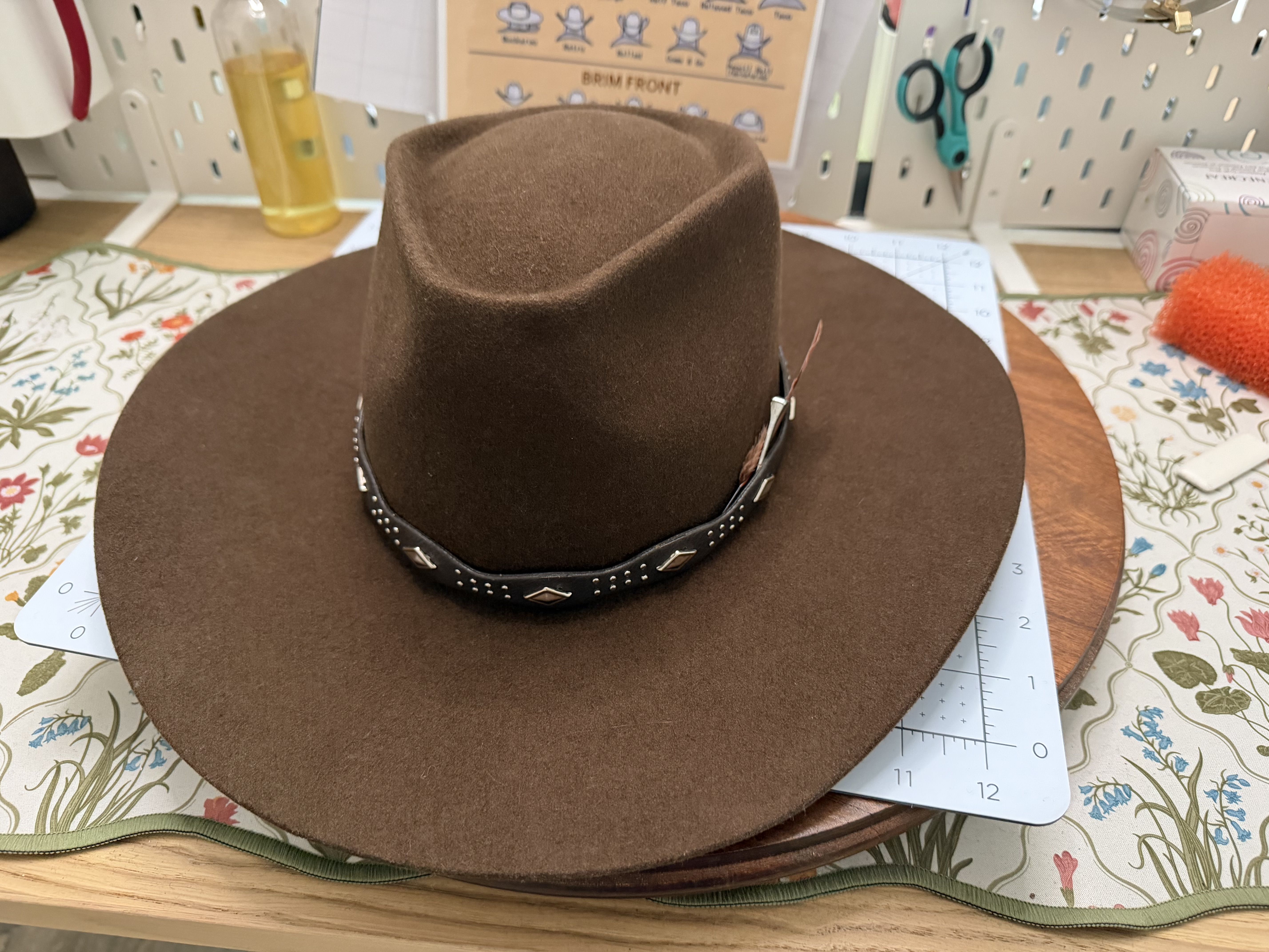 A hand-shaped brown western hat from Highland Brims