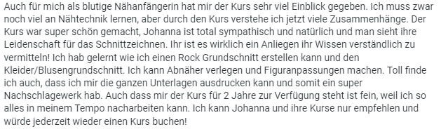 Rückmeldung einer Kursteilnehmerin, die Nähanfängerin war