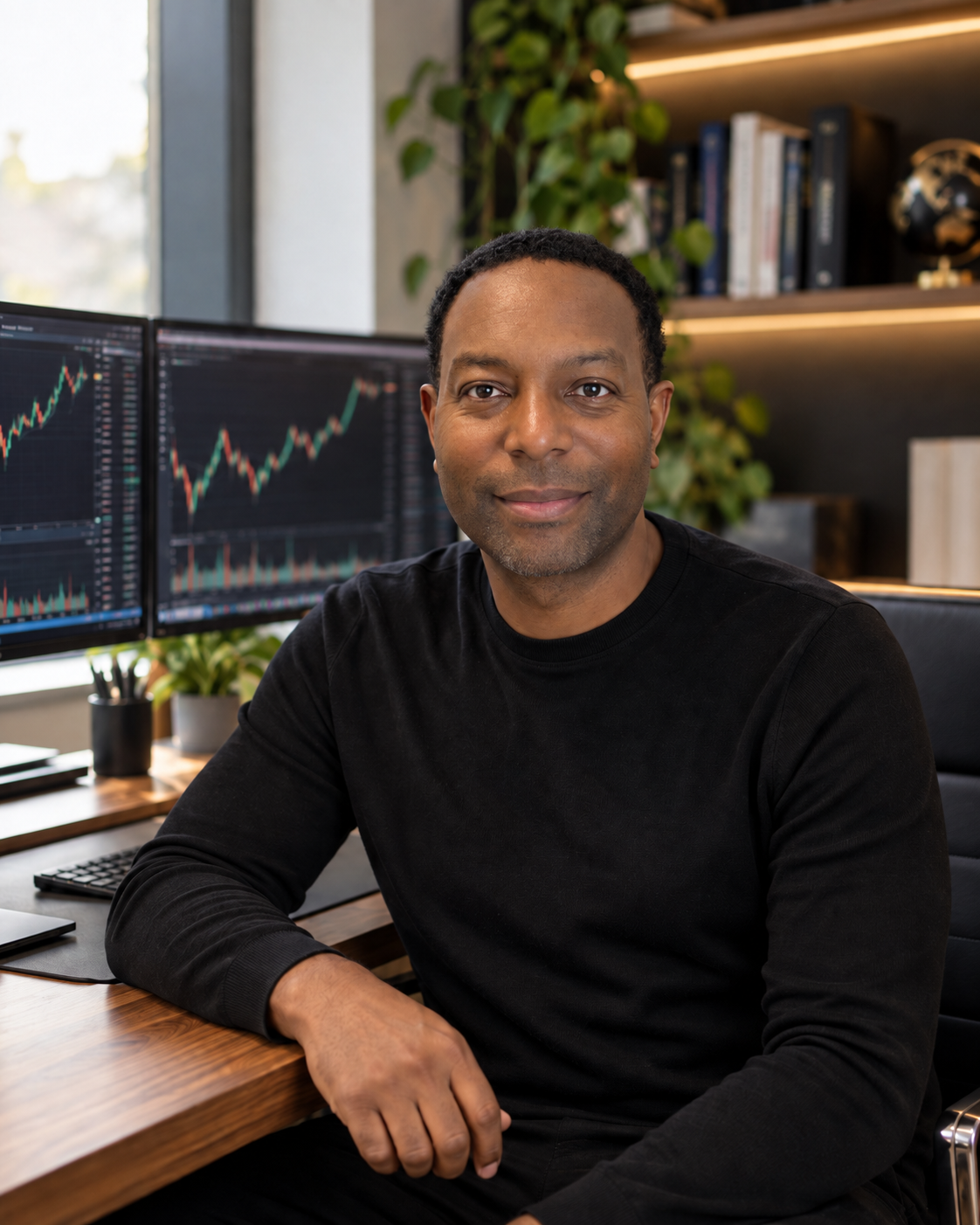 Leon Brown at his trading desk