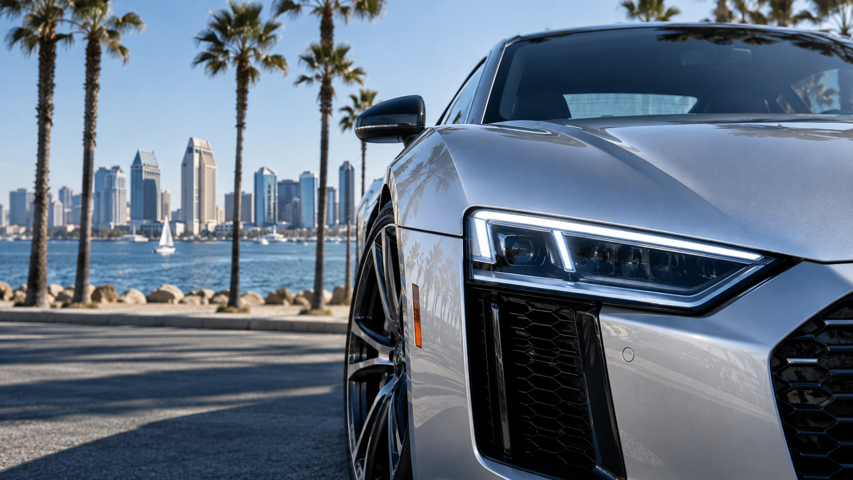 Luxury automotive scene in San Diego