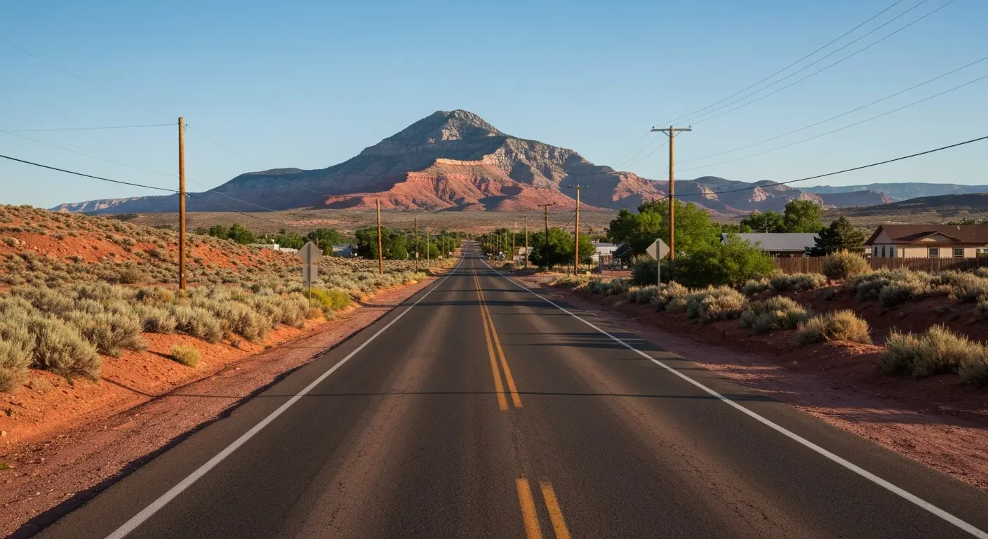 Laverkin landscape with Virgin River gorge and mountains