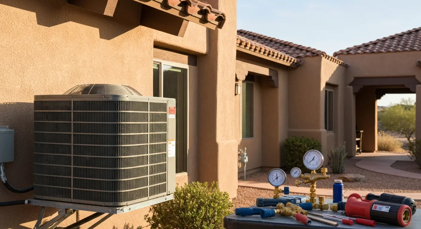 Technician performing AC maintenance