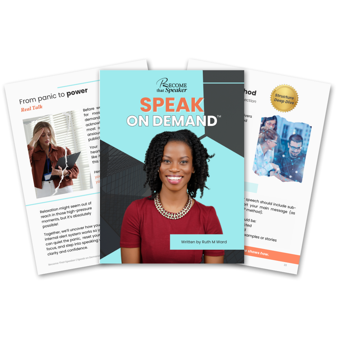 Speak on Demand Workbook Cover featuring Ruth Ward as cover with workbook content