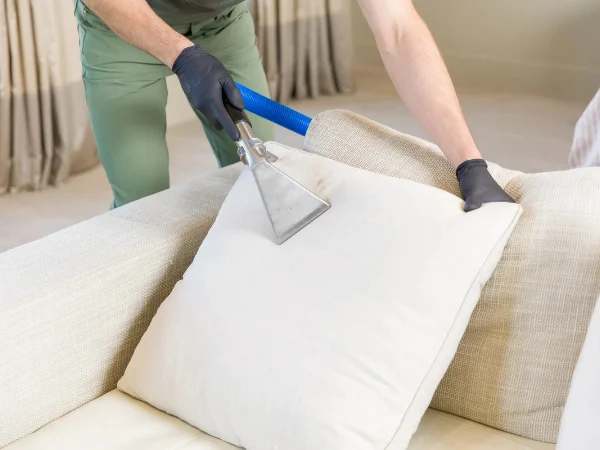 Professional sofa and upholstery steam cleaning by SteamWorx in the Phoenix Metro Area, removing stains and refreshing home furniture.