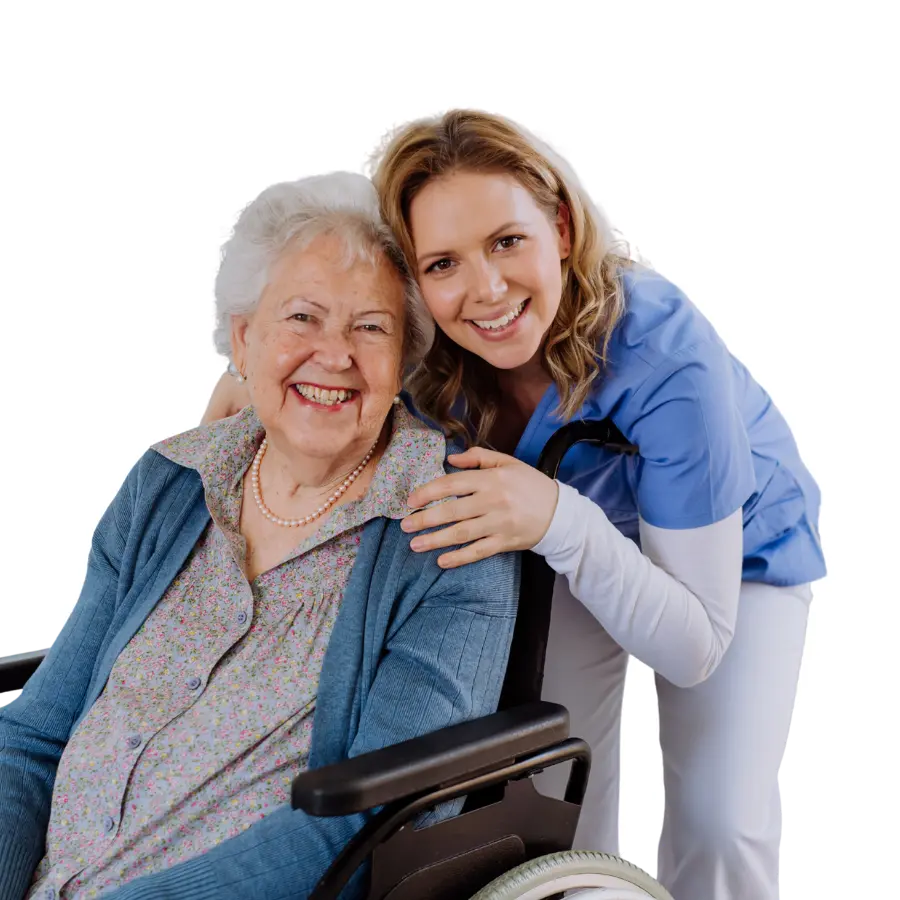 Caregiver helping a senior woman at home in the San Fernando Valley, Los Angeles