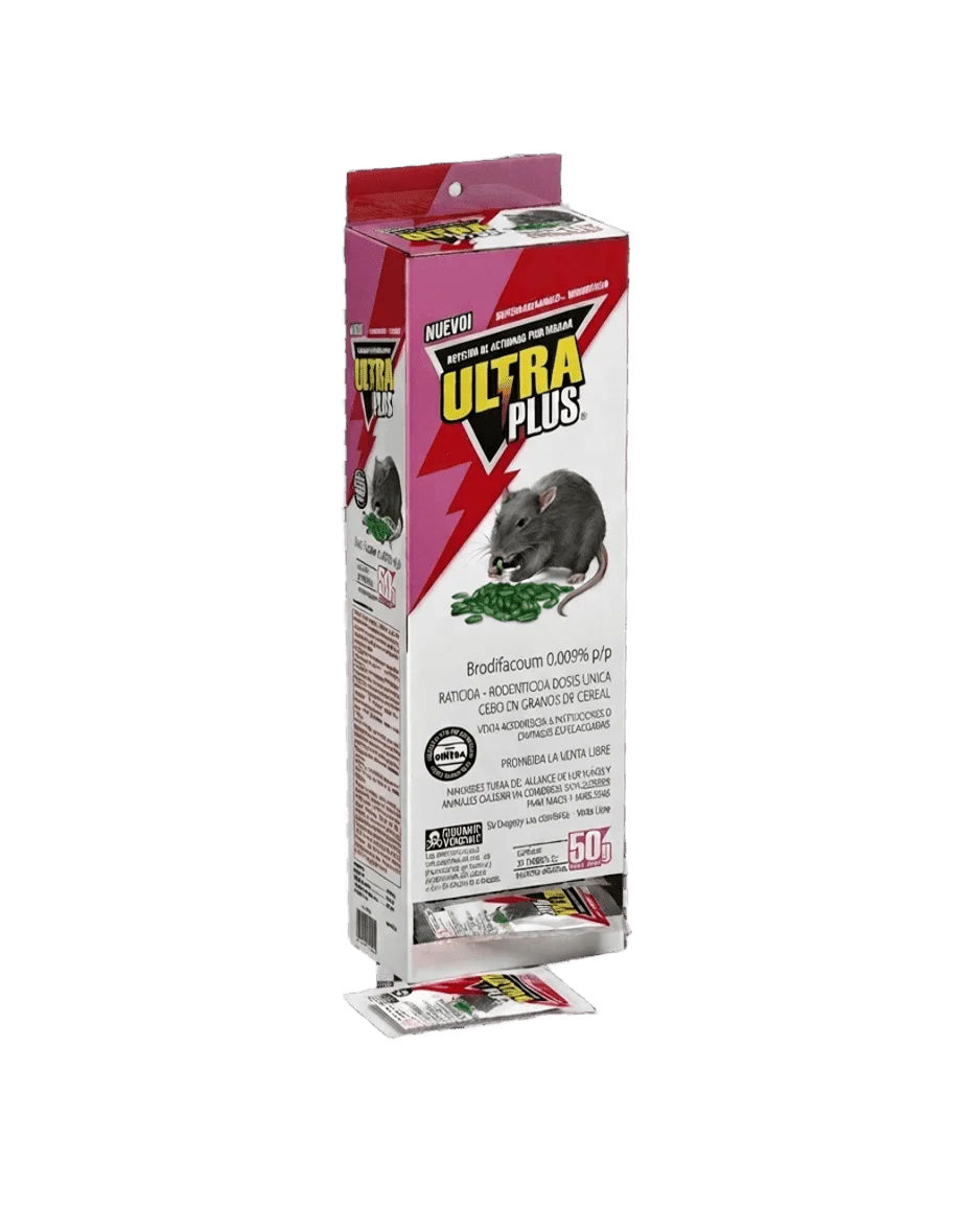 Ultra Plus Raticida, por caja contiene 30 sobres de 50g