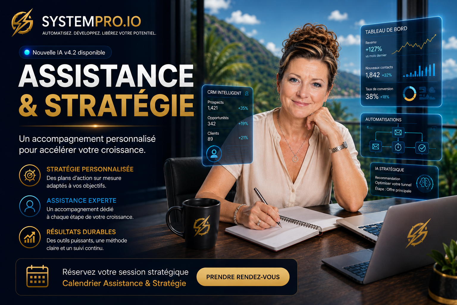 Annemarie Andrey présente l’accompagnement Assistance et Stratégie SystemPro.io pour automatiser, structurer et développer une activité digitale.