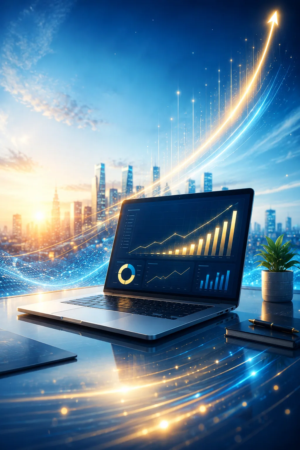 Ordinateur affichant la croissance d’une activité numérique avec SystemePro.io