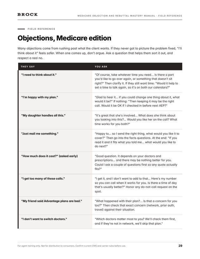 The Medicare Objection and Rebuttal Mastery Manual: Objections, Medicare edition