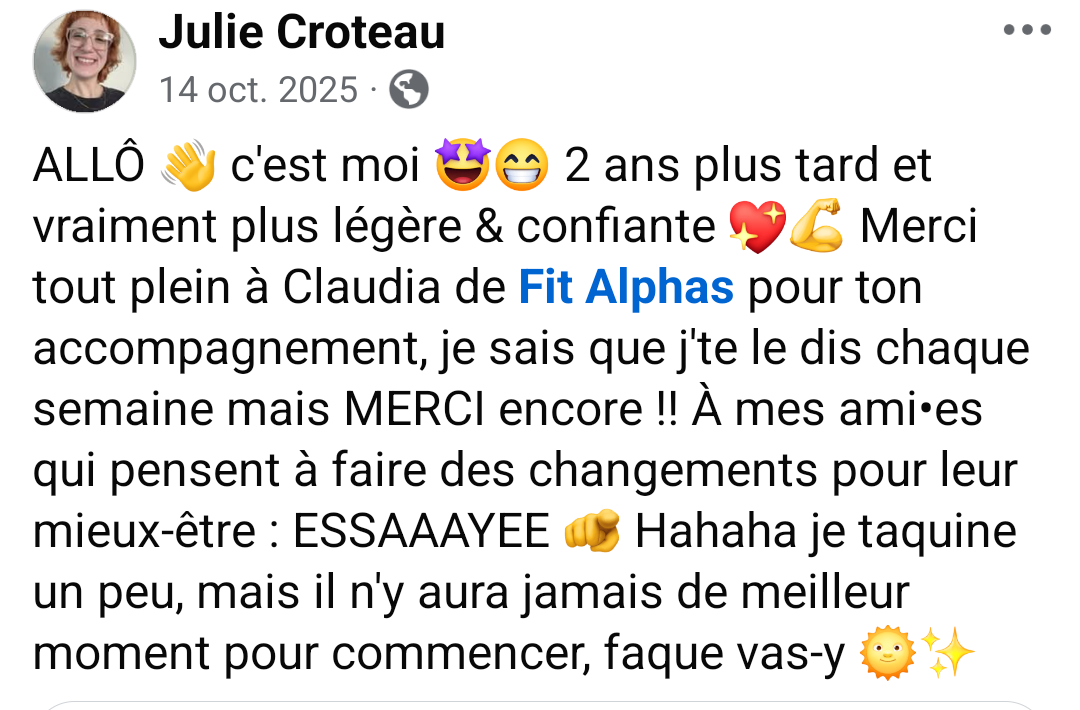 Témoignage cliente Fit Alphas