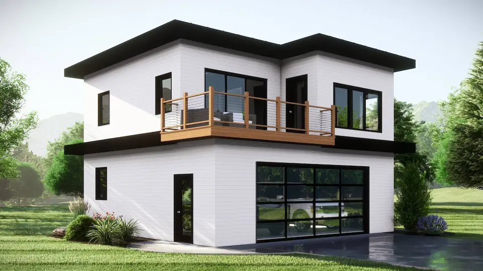 Two-story carriage house ADU rendering Hudson 647 model