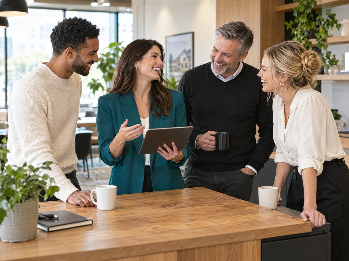 A real estate team in a morning huddle