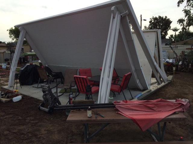Collapsed / failed patio cover Mr. Patio Cover was called in to repair — Southern California