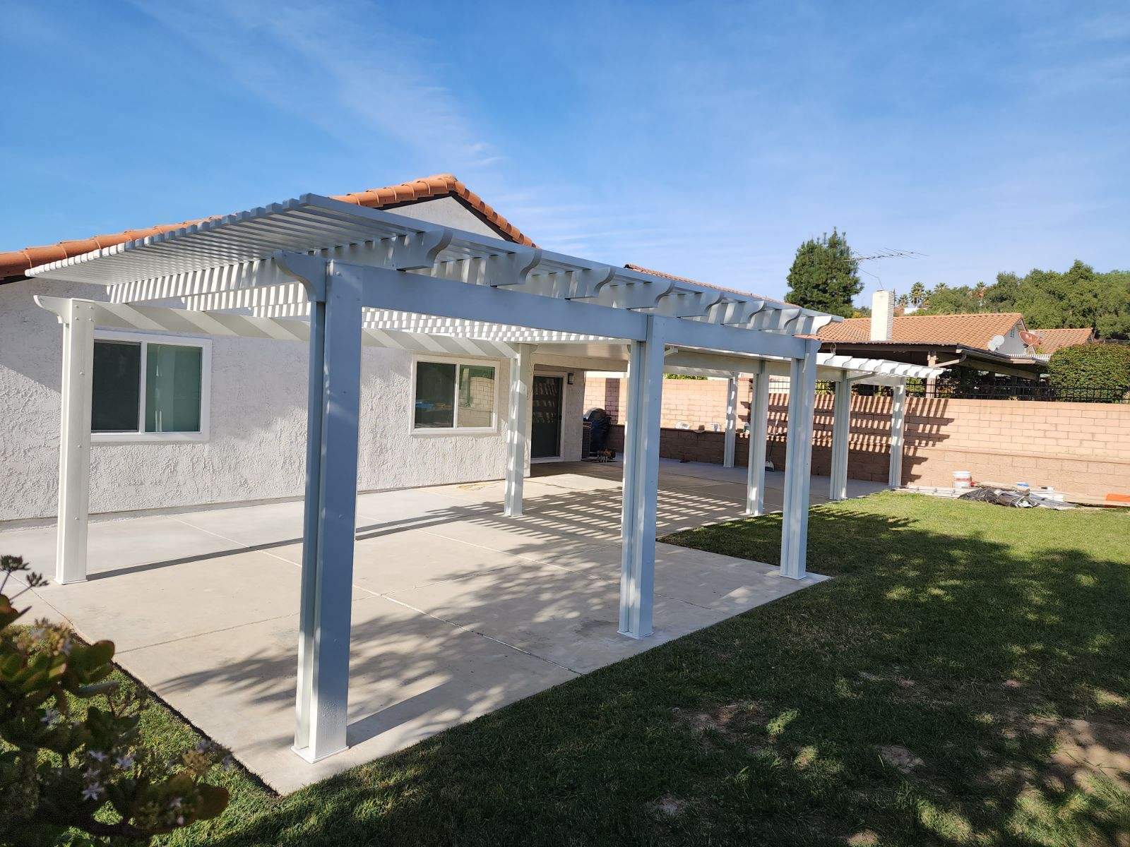 Open-lattice aluminum patio cover install — Mr. Patio Cover, Southern California