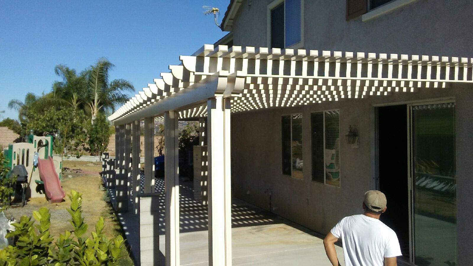 Open-lattice aluminum patio cover install — Mr. Patio Cover, Southern California
