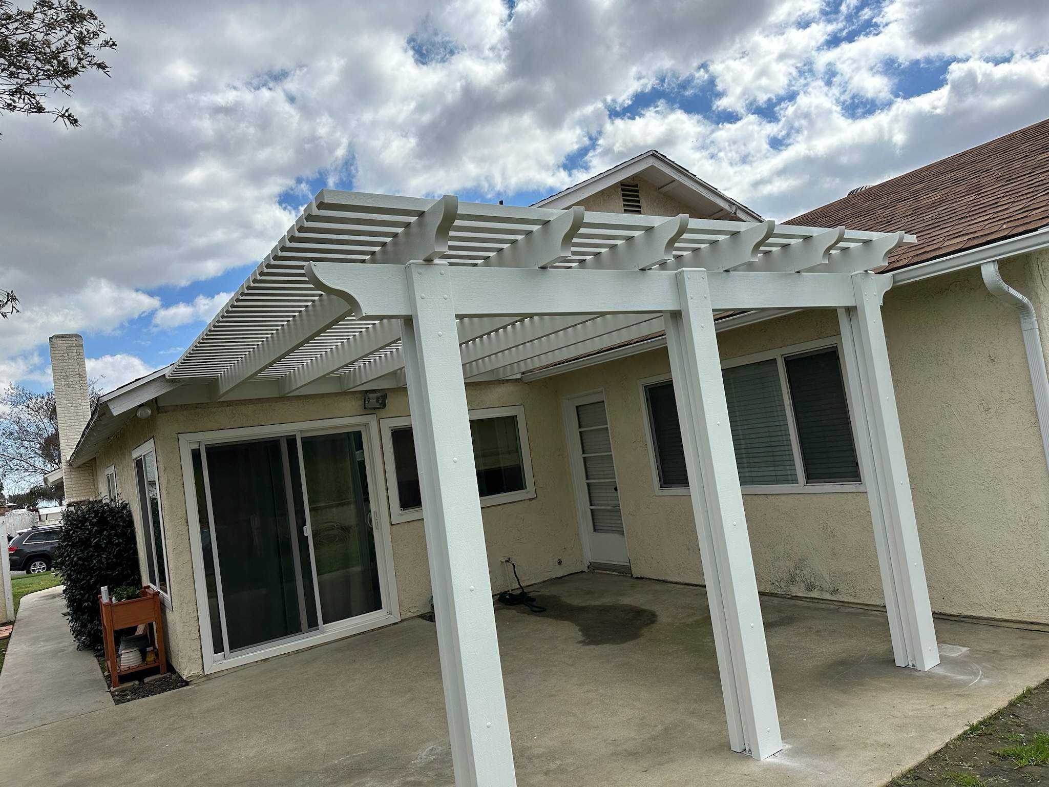 Open-lattice aluminum patio cover install — Mr. Patio Cover, Southern California