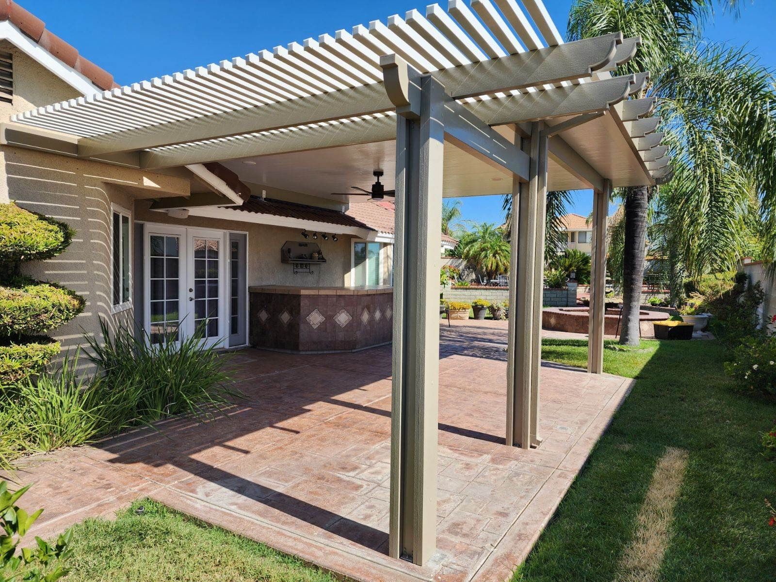 Open-lattice aluminum patio cover install — Mr. Patio Cover, Southern California