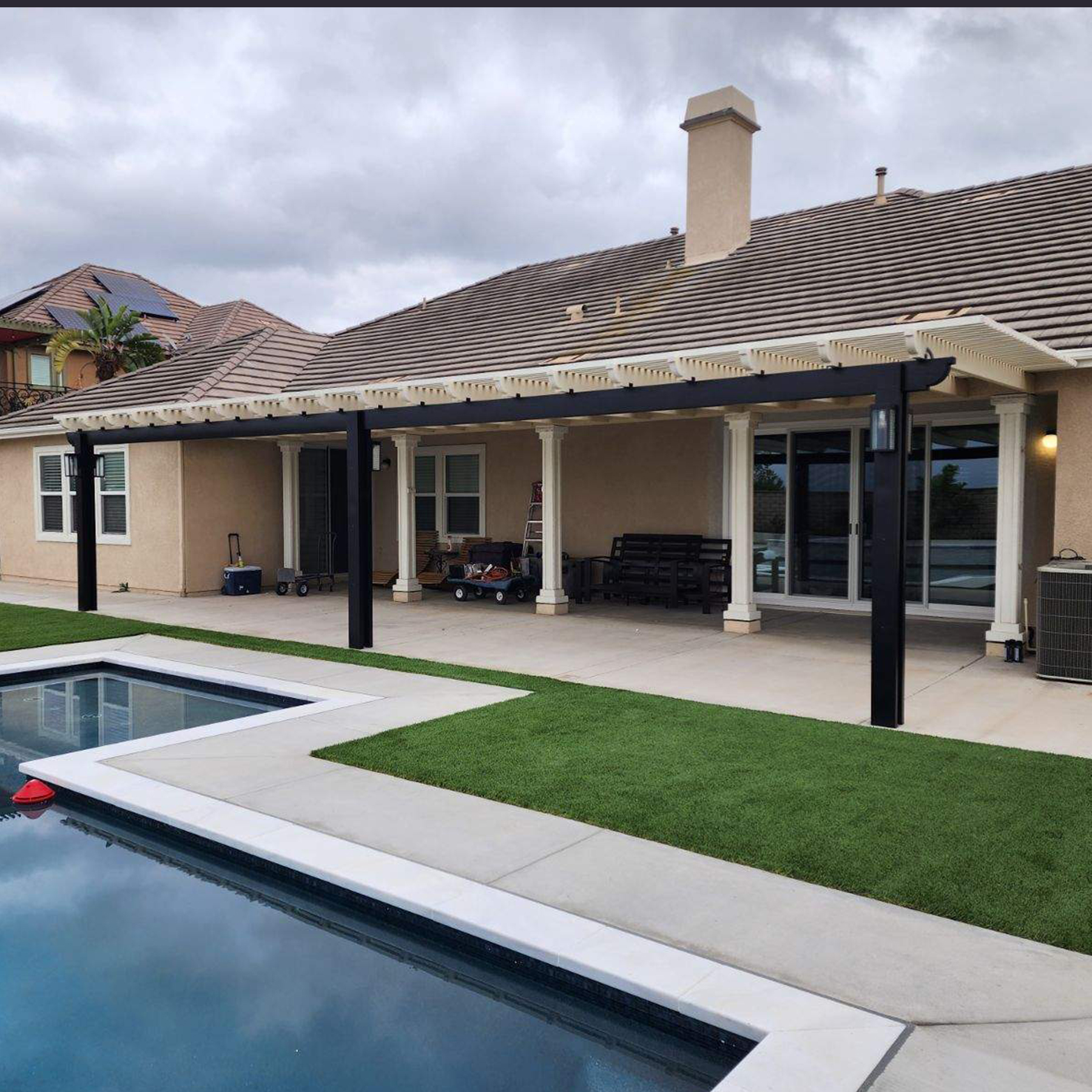 Open-lattice aluminum patio cover install — Mr. Patio Cover, Southern California