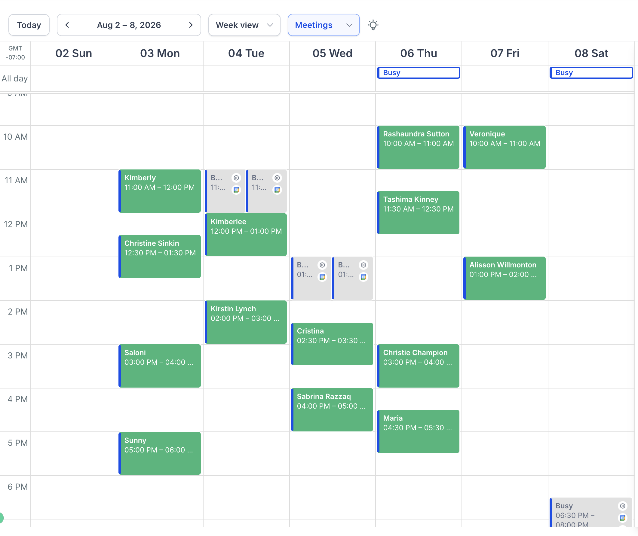 Calendar bookings result