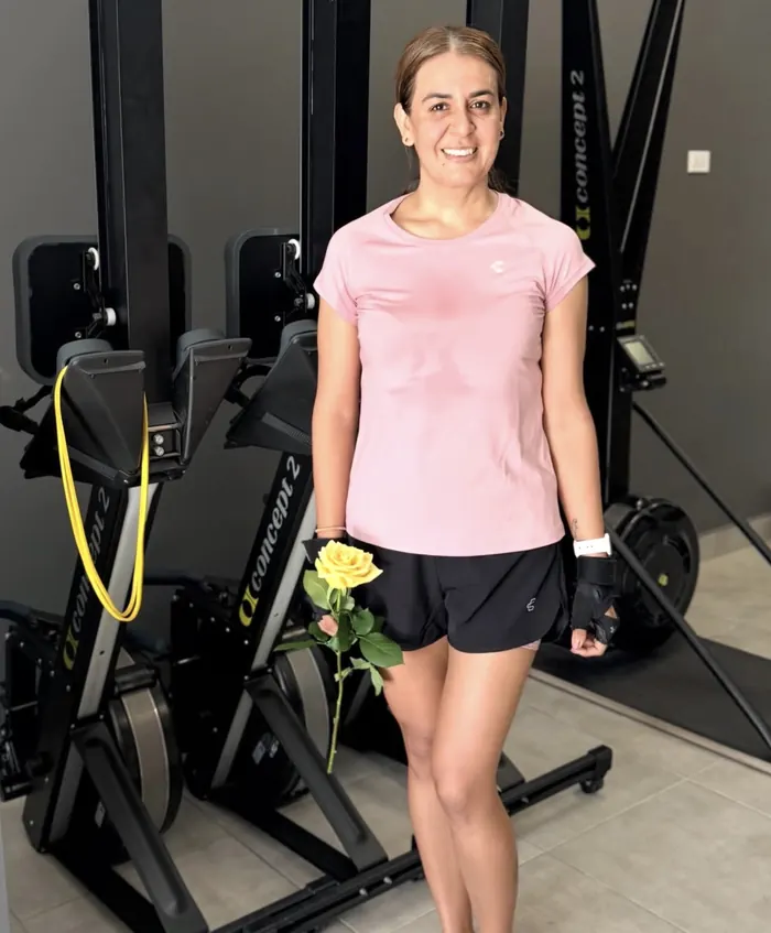 Alma Sández en el gimnasio después de entrenar