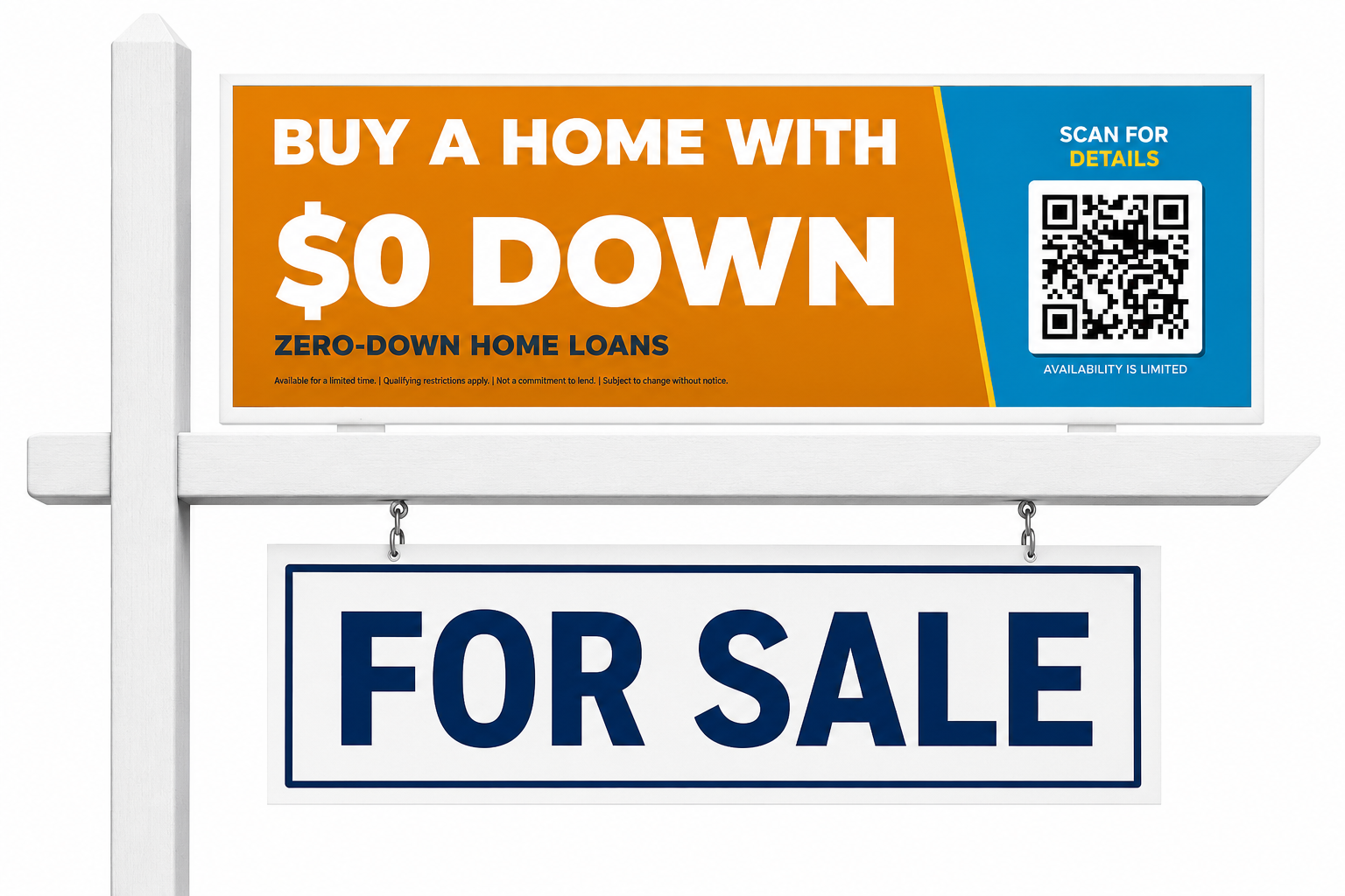 $0 Down Sign Rider — Zero-Down Home Loans