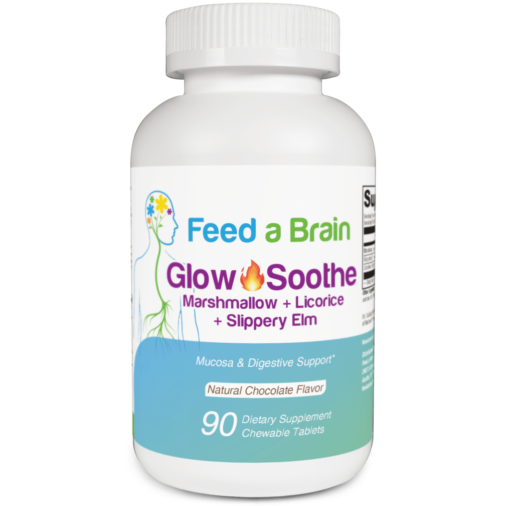 A bottle of Glow Soothe chewable tablets
